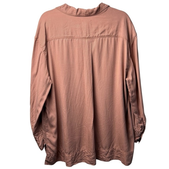 LOU & GREY Women's Tunic Top V Neck Clay Pink Lyocell Oversized Split Popover - Picture 6 of 9